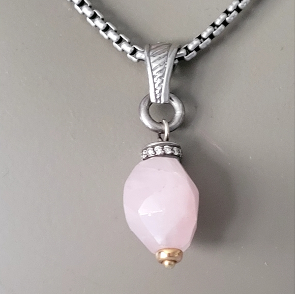 David Yurman Two-Tone Chain w/ Rise Quartz Pendant Necklace - Picture 2 of 9
